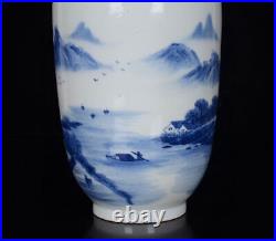 7.87 China Blue&white Porcelain HandPainted Exquisite Landscape Vase