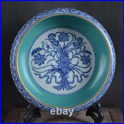 7.9 Chinese Blue White Porcelain Gild Branch Lotus Flower Ruyi Brush Washer