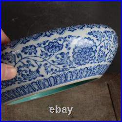 7.9 Chinese Blue White Porcelain Gild Branch Lotus Flower Ruyi Brush Washer