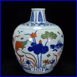 8.7'' A pair ming dynasty wanli mark Porcelain Blue white famille rose fish vase