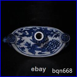 8.7 China Old dynasty Porcelain xuande mark Blue white Dragon phoenix boat vase