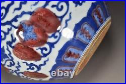 8.7 China dynasty Porcelain xuande mark Blue white interlock branch Fruits vase