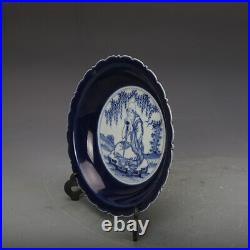 8.7 Chinese Ming Blue-and-white Porcelain Buddhism Arhat Tree Scenery Plate