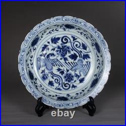 8.7 Collect Chinese Blue White Porcelain Animal Two Phoenix Fancy Top Plate