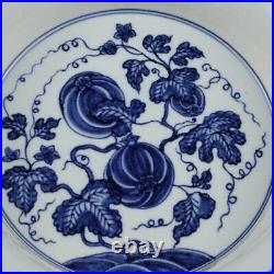 8.9China Blue and White Porcelain Twine Lotus Flower Branch Melon Fruit Plates