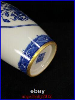 8 Old qing dynasty qianlong Porcelain gilt Blue white Lotus flower guanyin Vase