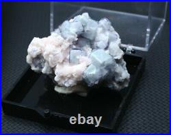 96g Rare! Cube Blue & White Porcelain Fluorite & Dolomite Mineral Specimen