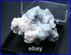 96g Rare! Cube Blue & White Porcelain Fluorite & Dolomite Mineral Specimen