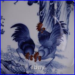 9.6 China Blue White Porcelain Hand Painting Three Animal Cock Rooster Pot
