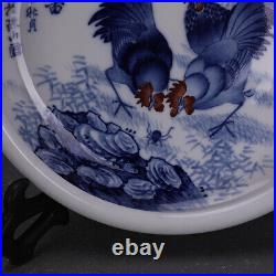 9.6 China Blue White Porcelain Hand Painting Three Animal Cock Rooster Pot