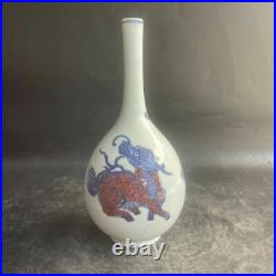 9.6 China old Qing dynasty Porcelain marked Blue white Kylin beast pattern vase