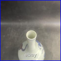 9.6 China old Qing dynasty Porcelain marked Blue white Kylin beast pattern vase