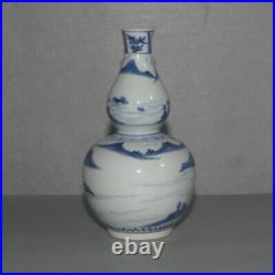9.8 Old China Porcelain qing dynasty mark Blue white Landscape pastoral Vase