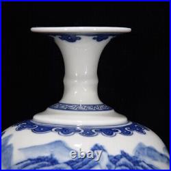 9'' Antique Qing Dynasty Kangxi Mark Blue White Porcelain Landscape Pattern Vase