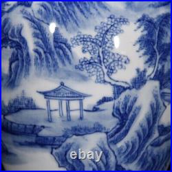 9'' Antique Qing Dynasty Kangxi Mark Blue White Porcelain Landscape Pattern Vase