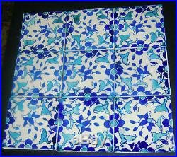 9 Beautiful Cobalt Blue & Turquoise Tiles 6 x 6 White Floral Mural