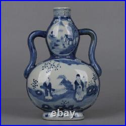 9 China Jingdezhen Blue and White Porcelain Figure Stories Two Ear Gourd Vases