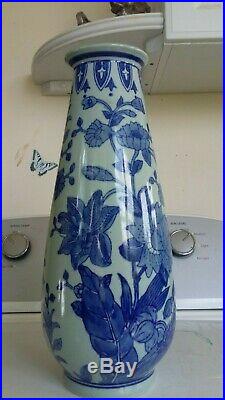 ANTIQUE Chinese Blue White Porcelain MARKED 14 VASE Jardiniere BRUSH POT Urn