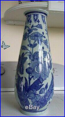 ANTIQUE Chinese Blue White Porcelain MARKED 14 VASE Jardiniere BRUSH POT Urn