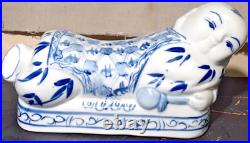 ANTIQUE Chinese Blue & White Porcelain Opium PillowithHeadrest Rotund Man or Boy