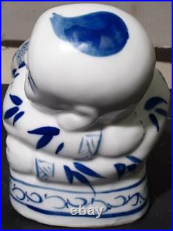 ANTIQUE Chinese Blue & White Porcelain Opium PillowithHeadrest Rotund Man or Boy