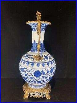 A Chinese Blue And White Porcelain Vase With Bronze Marked Qianlong