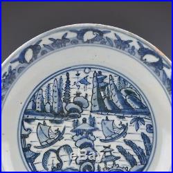 A Chinese Porcelain 16Th CT Blue & White Ming Dynasty Charger Water Landscape