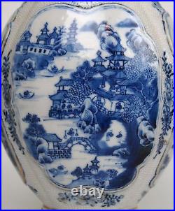 A Nice Blue and White'Landscape' Vase, Trimmed handles, 18th Century