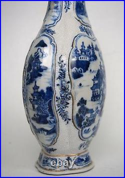 A Nice Blue and White'Landscape' Vase, Trimmed handles, 18th Century