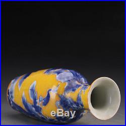 A Pair China antique Porcelain qing kangxi yellow bottom blue & white deer Vase
