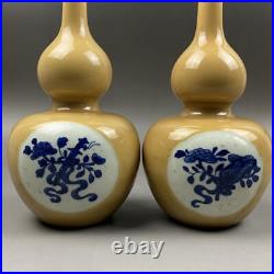 A Pair Chinese Blue&White Porcelain Handpainted Exquisite Gourd Vases 10316
