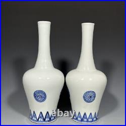 A Pair Chinese Blue&White Porcelain Handpainted Exquisite Vases 9810