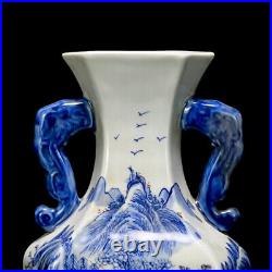 A Pair Chinese Blue and white Porcelain Handmade Exquisite Landscape Vase 13317