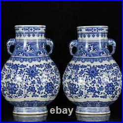 A Pair Chinese Blue and white Porcelain Handmade Exquisite Pattern Vase 9141