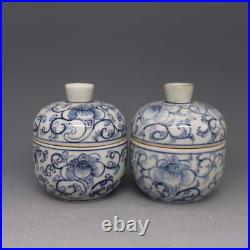 A Pair Estate Chinese Freehand Sketching Qing Blue&white Porcelain Flowers Pot