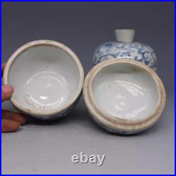 A Pair Estate Chinese Freehand Sketching Qing Blue&white Porcelain Flowers Pot