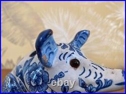 A Rare 18thC Blue And White Porcelain Pig. Spill Holder. A/F