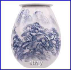 A Vintage Korean Blue and White Porcelain Decorated Landscape Vase