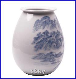 A Vintage Korean Blue and White Porcelain Decorated Landscape Vase