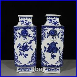 A pair Chinese Jingdezhen Blue and White Porcelain Flowers Pattern Vase 13.0