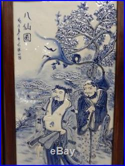 Amazing Set of 4 Large Chinese Blue and White Porcelain Plaques of Immortals 34