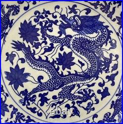 Ancient 1736 1795 Chinese Porcelain Qianlong Mark Blue & White Dragon Bowl