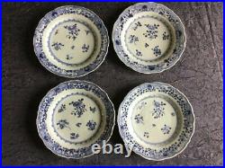 Antique 10 Chinese Dish Plates Blue Porcelain White Decor Flower Asian Rare19th