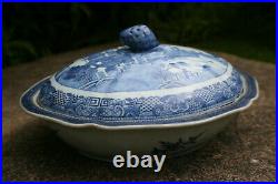 Antique 18th Century Chinese Porcelain Blue and White Large Bowl with Lid