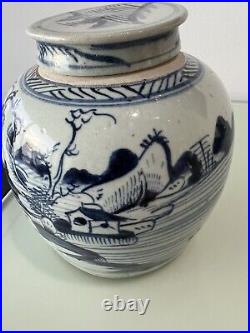 Antique 18th Century Chinese Qing Blue & White Porcelain Ginger Jar. Signed