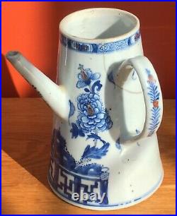 Antique 18th Century Qing Blue and White Chinese Export Porcelain Chocolate Pot