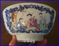 Antique 18th century Chinese Export Porcelain Punch Bowl Famille Rose Blue White