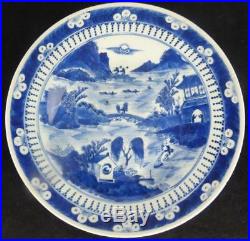 Antique 19th Century Chinese Qing Porcelain Blue & White Charger