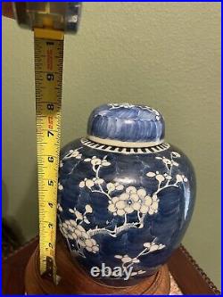 Antique 19th Chinese Blue and White Porcelain Prunus Jar with Cover