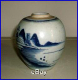 Antique 19th c. Chinese Porcelain Blue & White Landscape Jar Vase Export